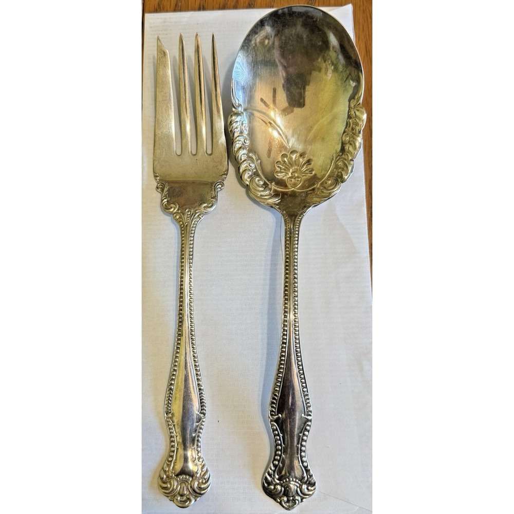 VTG WM Rogers Mfg Co. Extra Plate Silverplate Carolton Serving Fork and Spoon